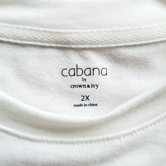 Cabana by Crown & Ivy White Top 3/4 Sleeve Sweatshirt 2X - Picture 2 of 8